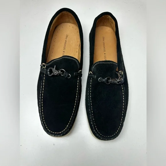 John Varvatos Black Suede Leather Metal Detail Boat Moccasins Loafers 10.5 NWOT
